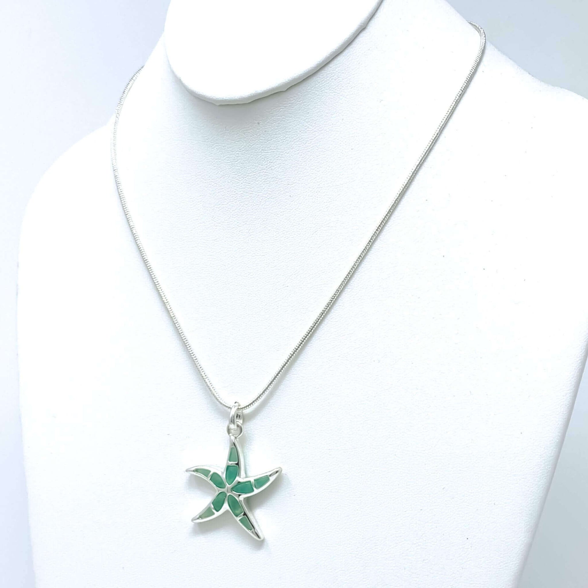 Blue Resin Starfish Pendant Silver Necklace