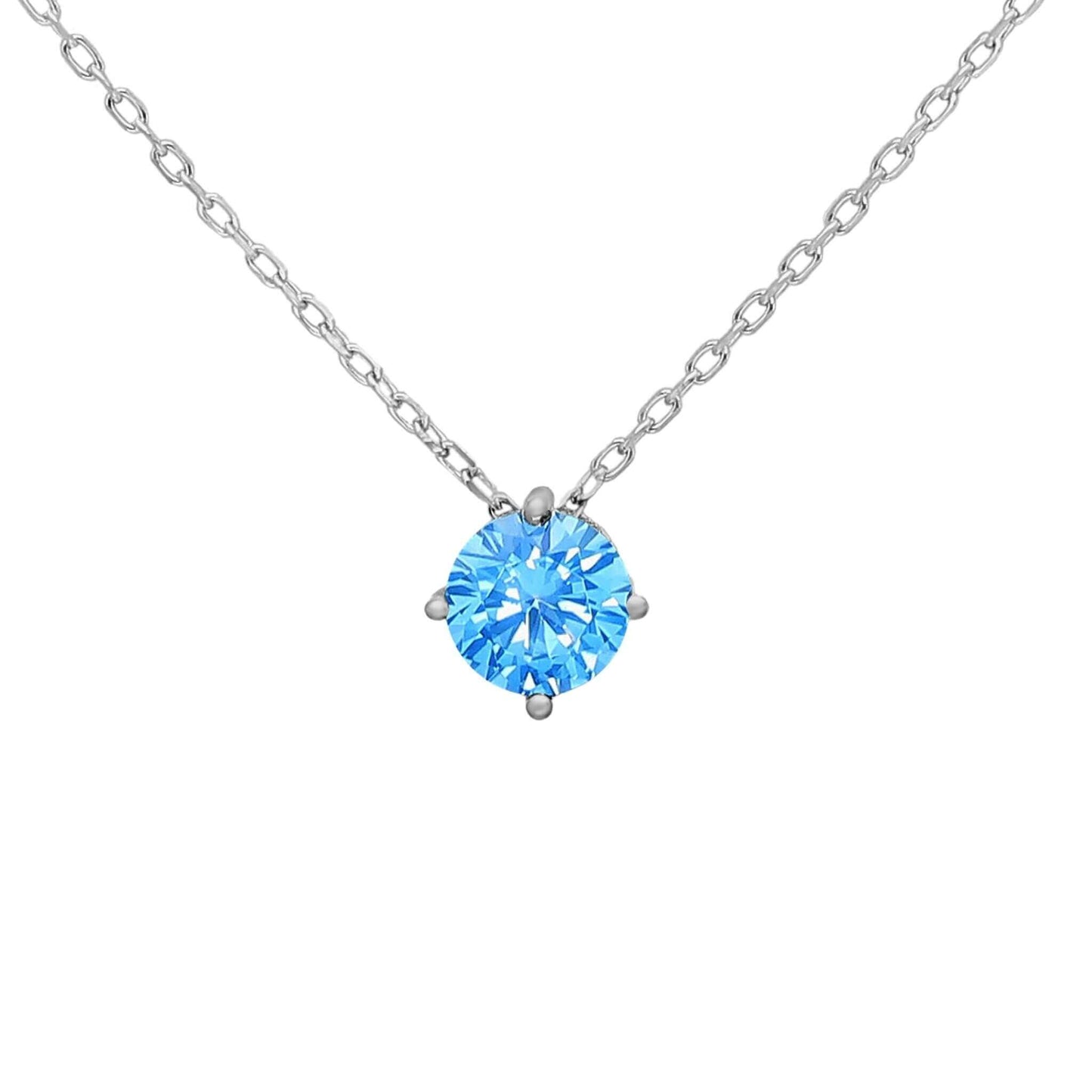 Blue Topaz Cubic Zirconia Necklace On Sterling Silver Chain - Fine Jewelry