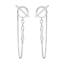 Circle Bar Dangle Chain Stud Earrings In Sterling Silver
