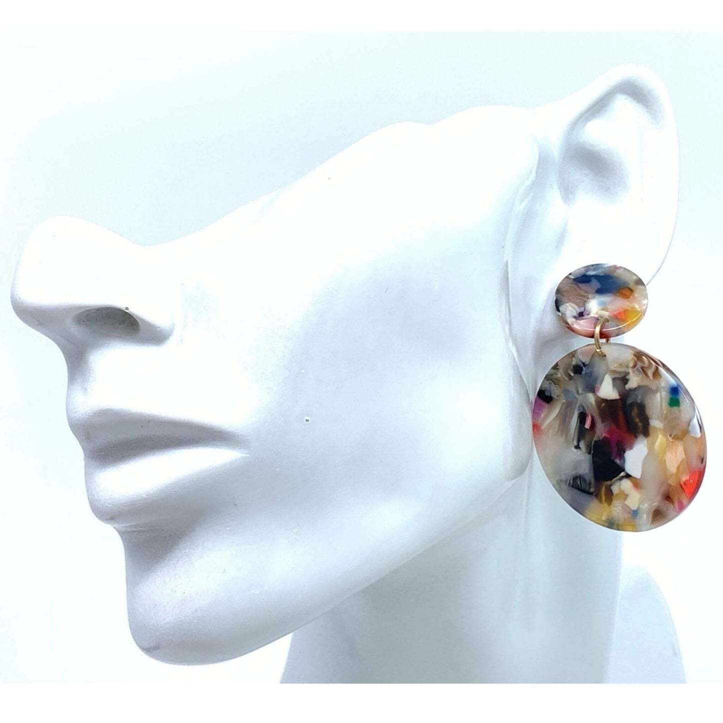 Circle Disc Multi Color Resin Stud Earrings - Costume Jewelry