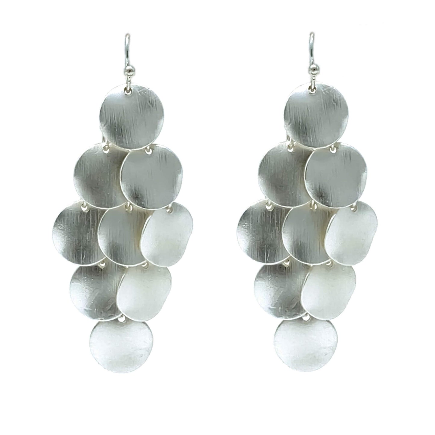 Circle Disc Silver Chandelier Earrings - Fashion Earrings