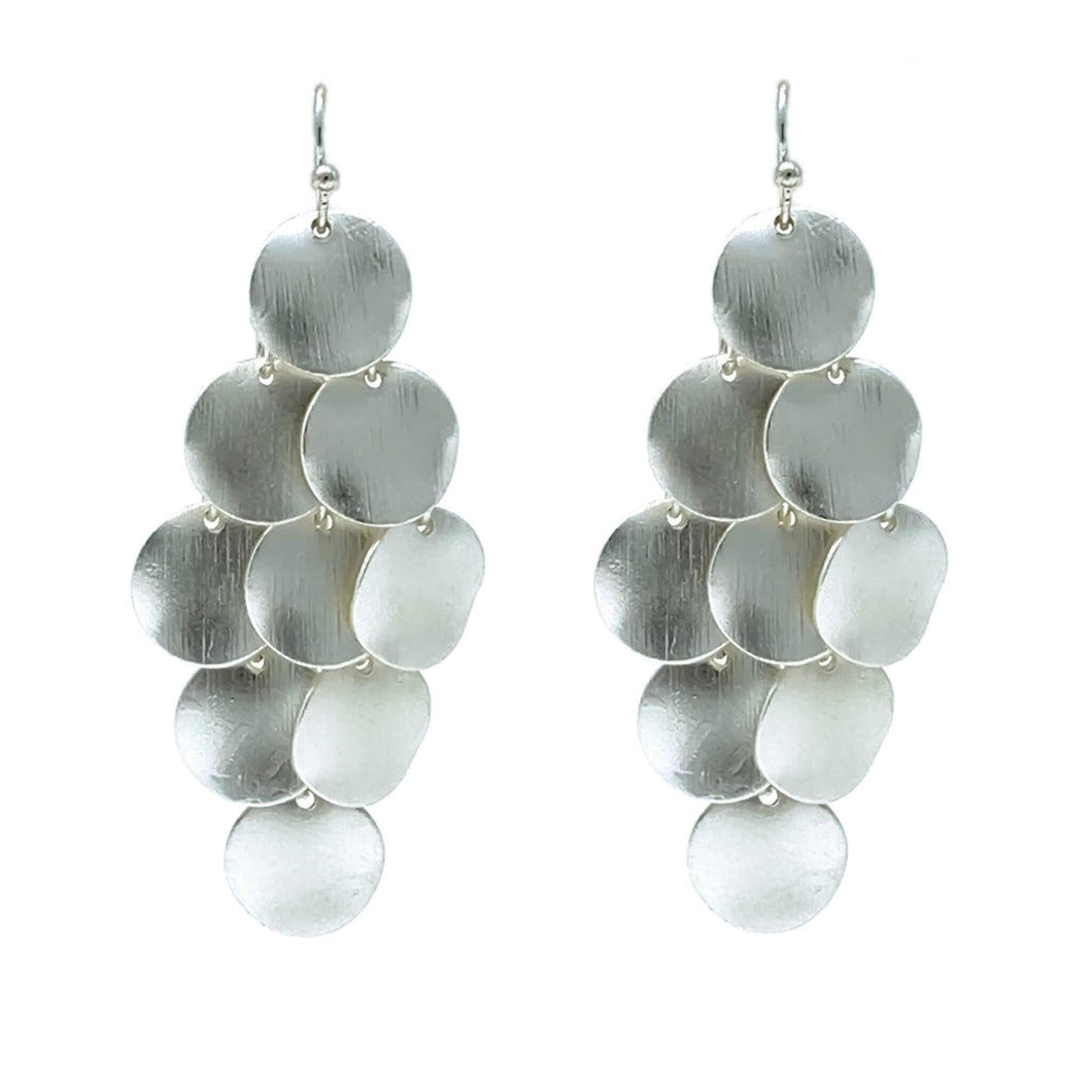 Circle Disc Silver Chandelier Earrings - Fashion Earrings
