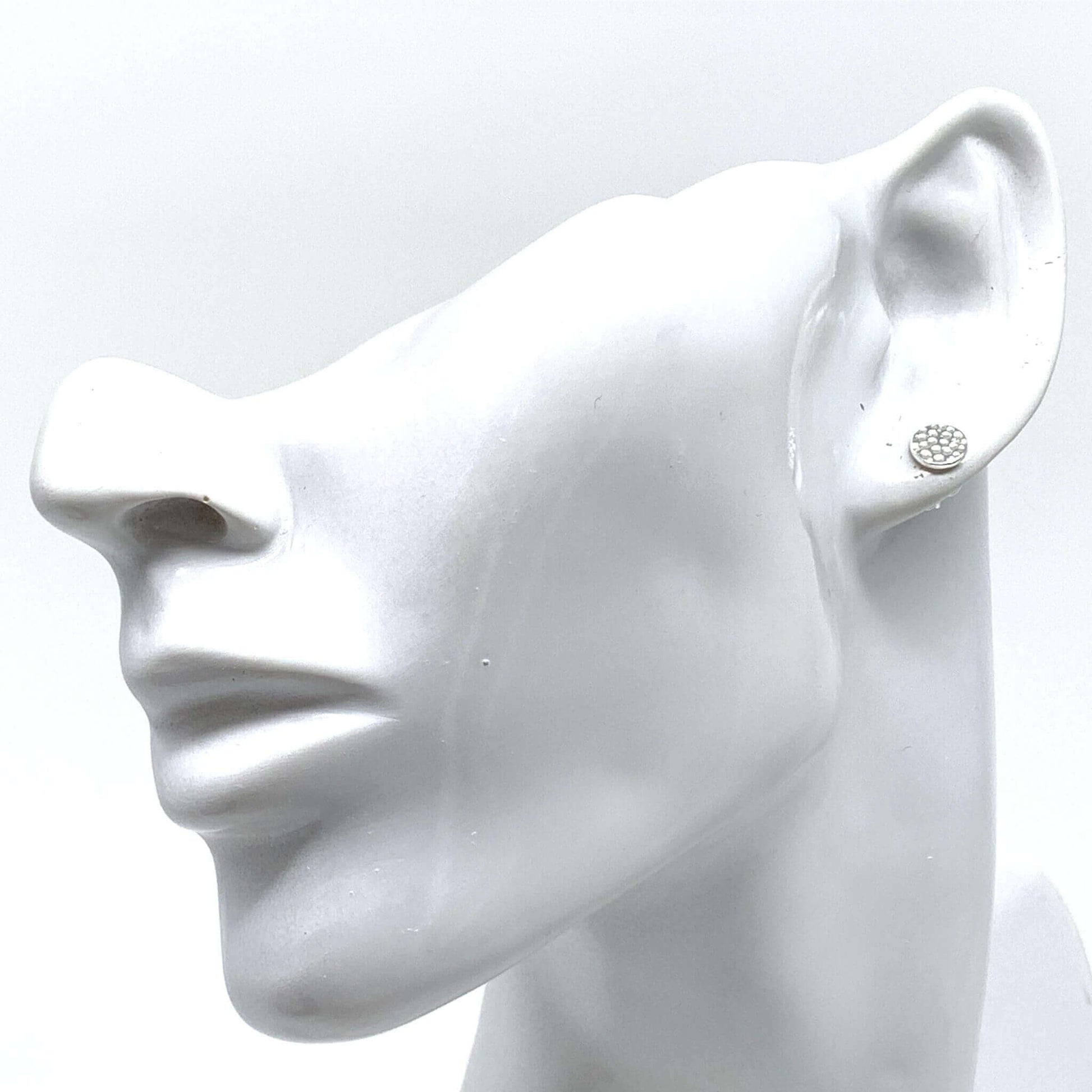 Circle Stud Earrings Silver With Hammered Texture