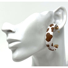 Brown Cow Print Faux Leather Earrings
