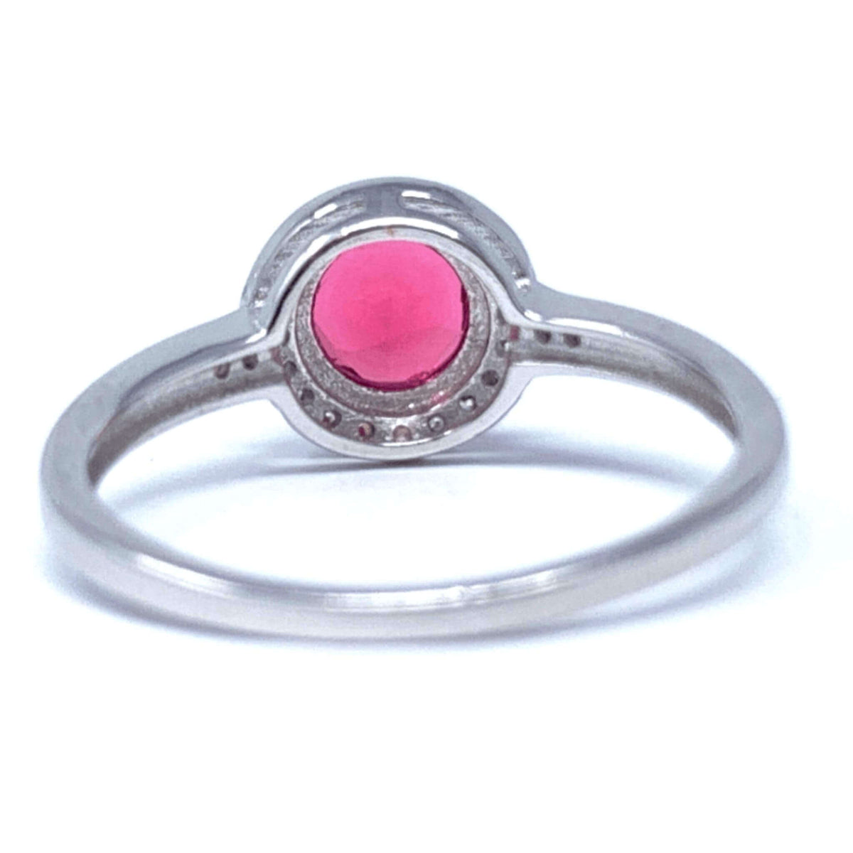 Cubic Zirconia Halo Ruby Ring In Sterling Silver