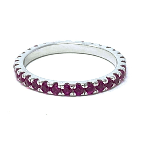 Cubic Zirconia Ruby Eternity Band In Sterling Silver