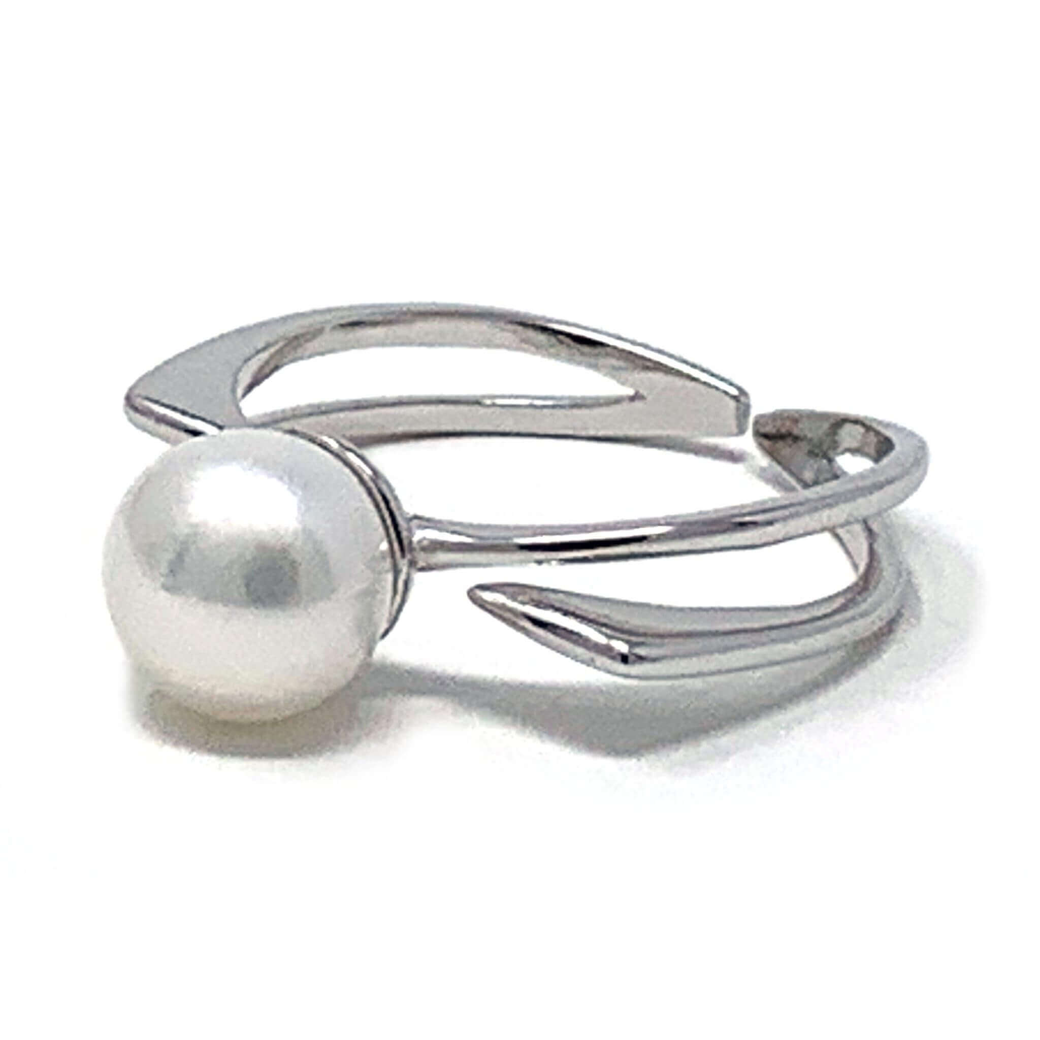 925 Sterling Silver Cultured Pearl Solitaire Ring – Women’s Classic Pearl Ring, Rhodium Plated