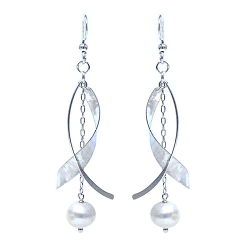 Cultured Freshwater Pearl Sterling Silver Twist Drop Earrings