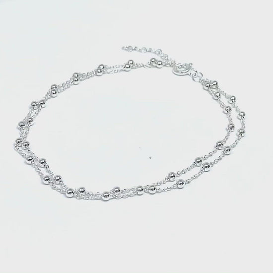 Sterling Silver Ball Beaded Double Chain Anklet