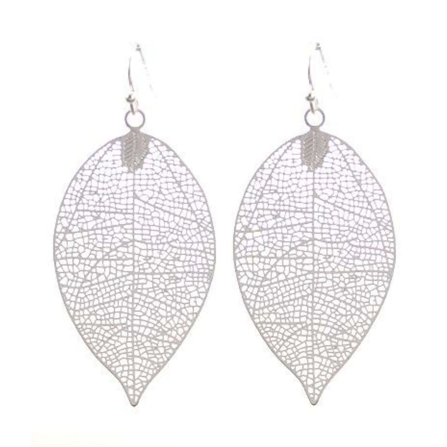 Dangle Matte Silver Leaf Earrings