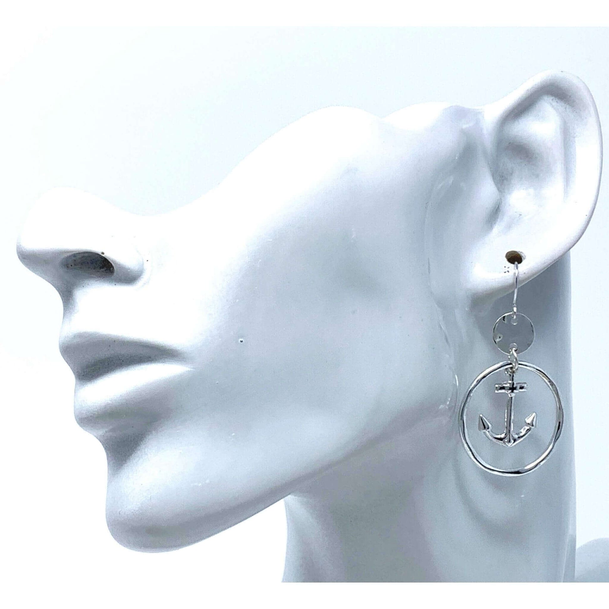 Dangly Silver Anchor Earrings 