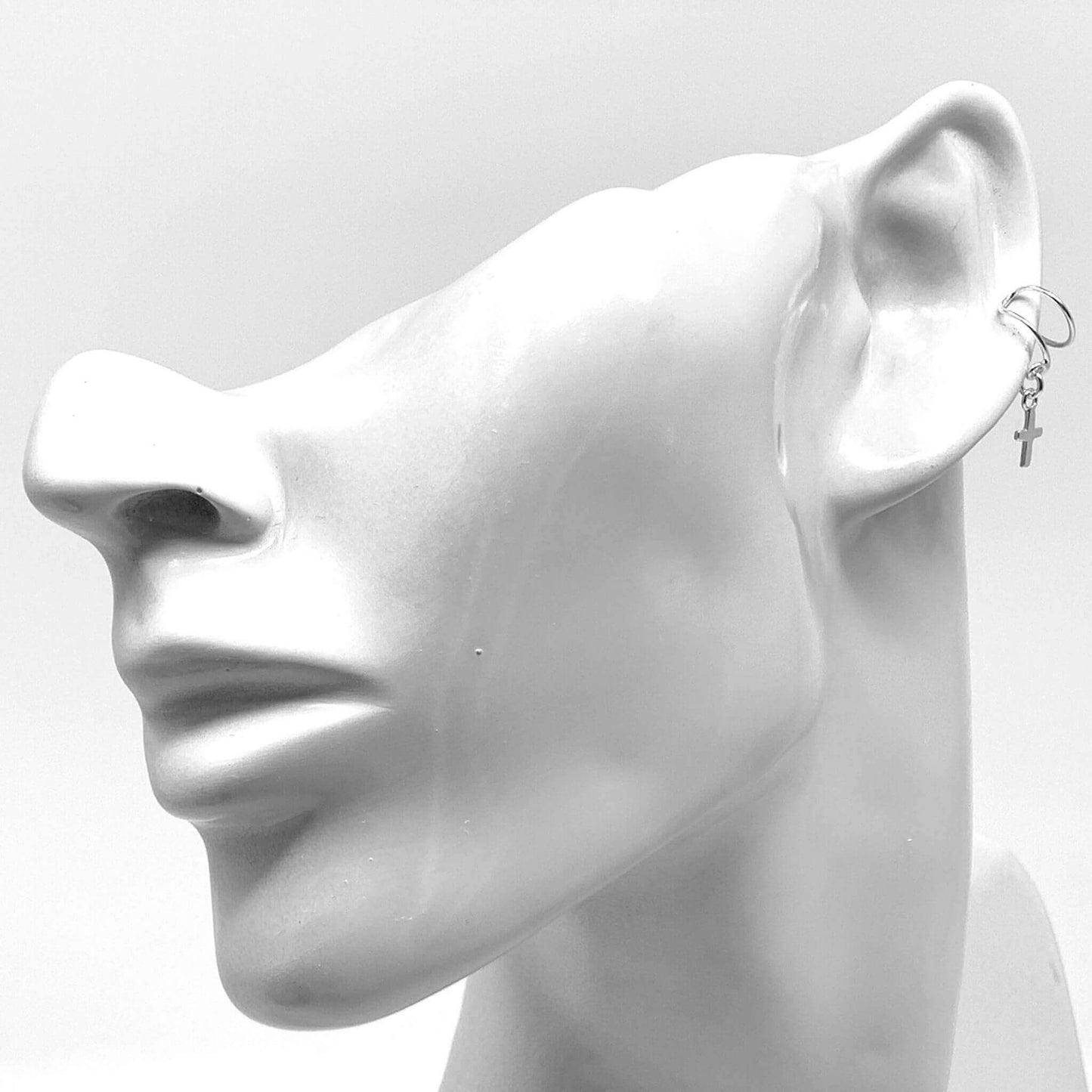 Dangling Cross Cuff Earrings In Sterling Silver