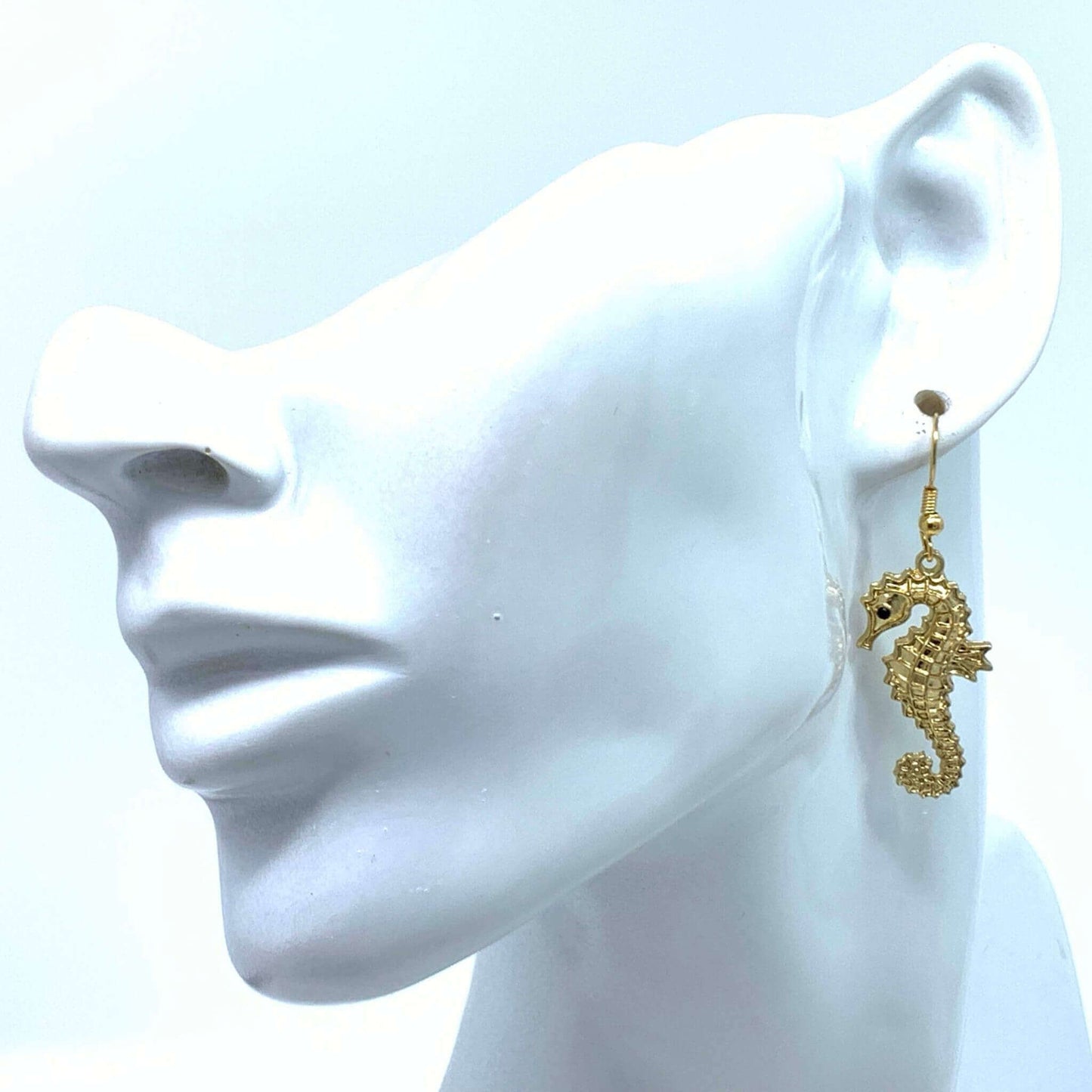 Dangling Gold Seahorse Earrings - Costume Jewelry