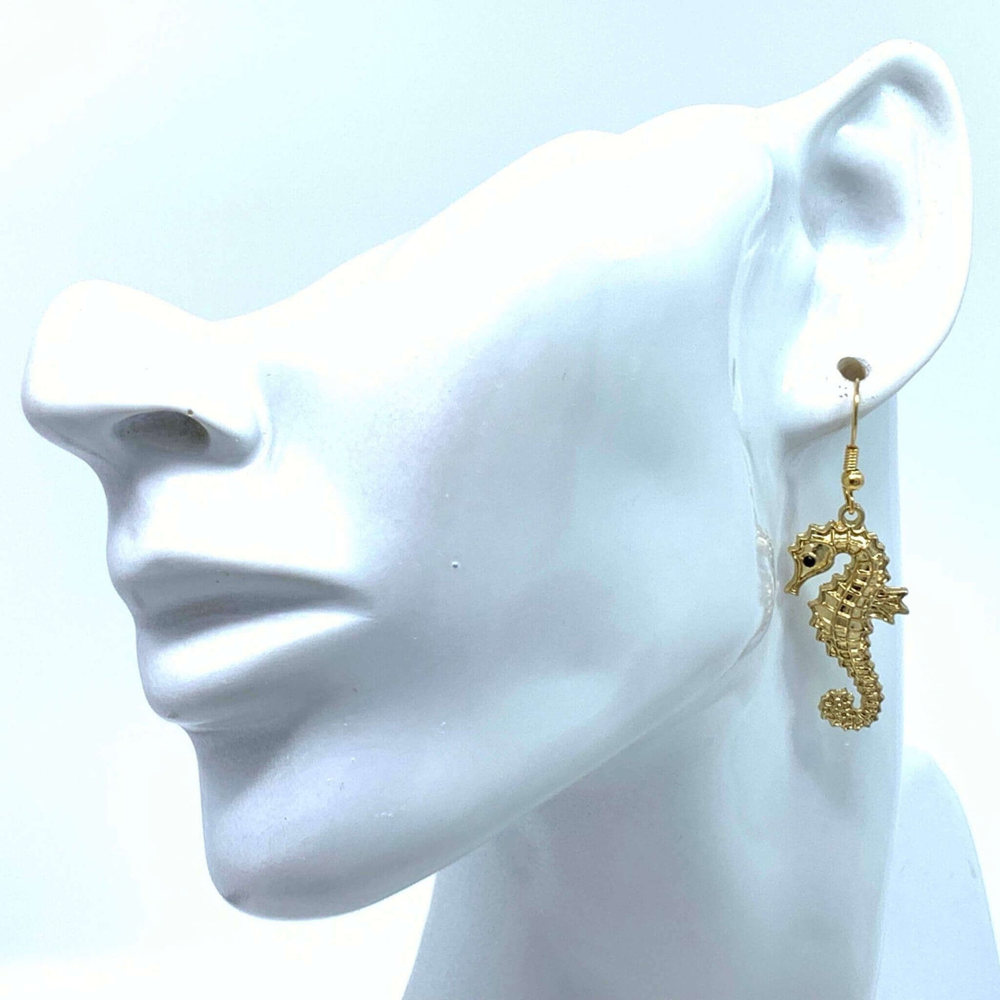 Dangling Gold Seahorse Earrings - Costume Jewelry