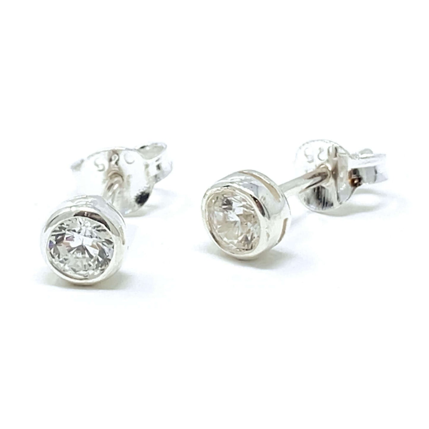 Diamond Cubic Zirconia Earrings Sterling Silver Round Stud