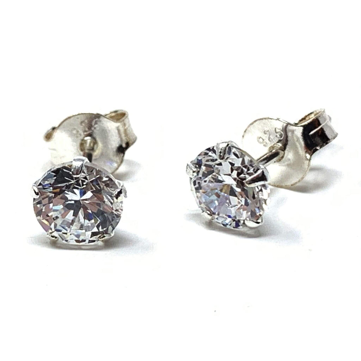 Diamond Cubic Zirconia Sterling Silver Stud Earrings - SeaSpray Jewelry