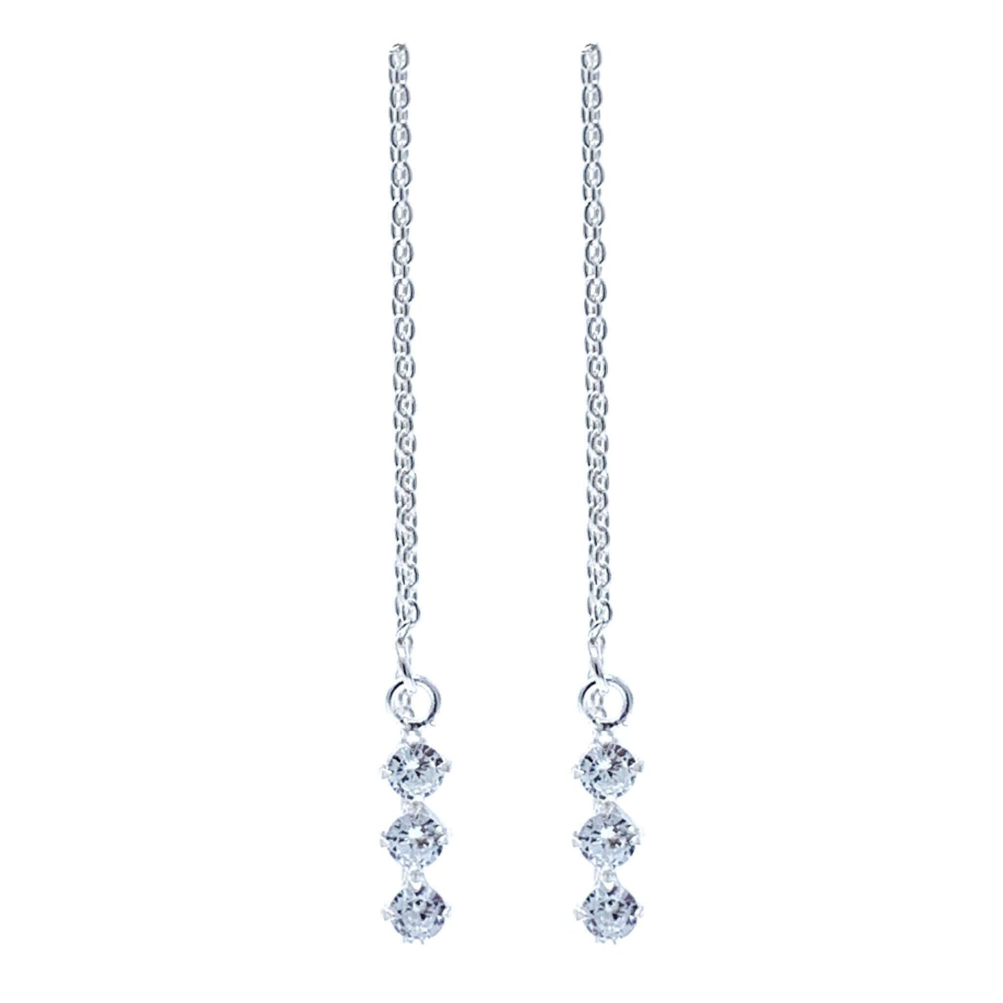 Diamond Cubic Zirconia Sterling Silver Threader Earrings