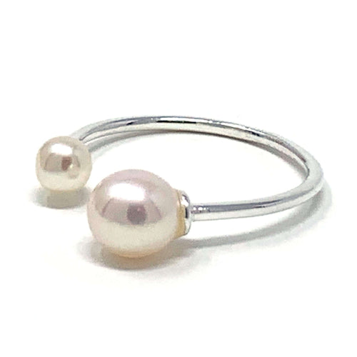 Double Freshwater Pearl Sterling Silver Open Ring