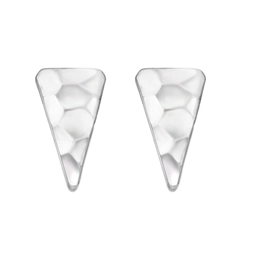 Elongated Hammered Triangle Stud Earrings In Sterling Silver