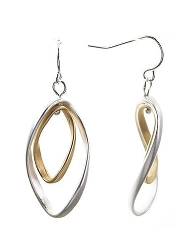 Matte Silver & Gold Curve Twist Dangle Earrings - SeaSpray Jewelry