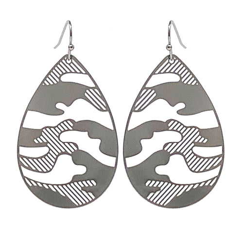 Fashion Teardrop Silver Camouflage Earrings