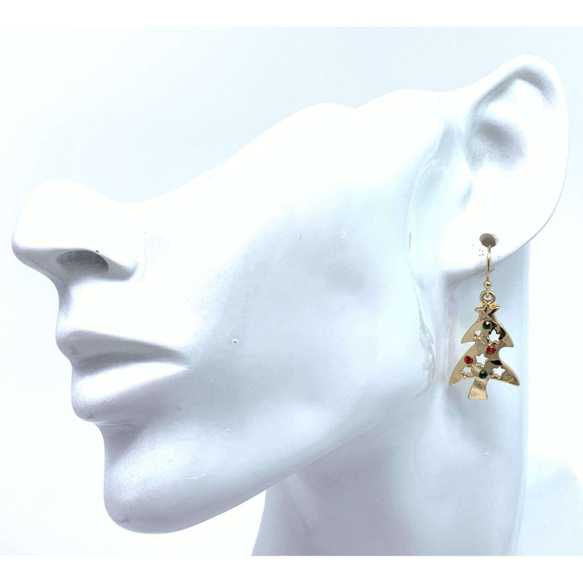 Festive Holiday Gold Christmas Tree Earrings - Costume Jewelry