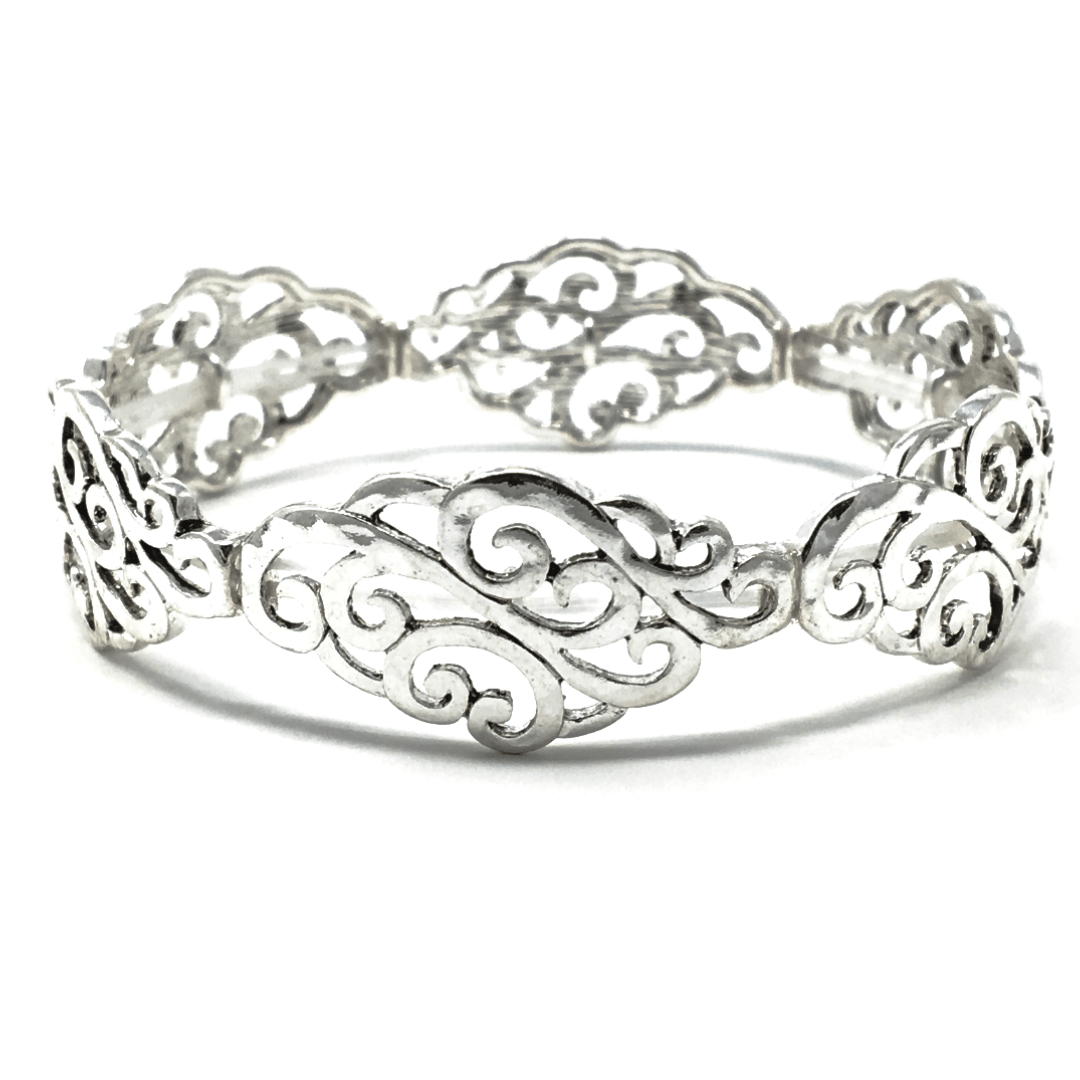 Antique Silver Filigree Stretch Bracelet - Bracelets For Women