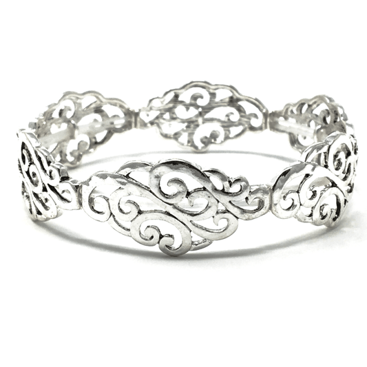 Antique Silver Filigree Stretch Bracelet - Bracelets For Women