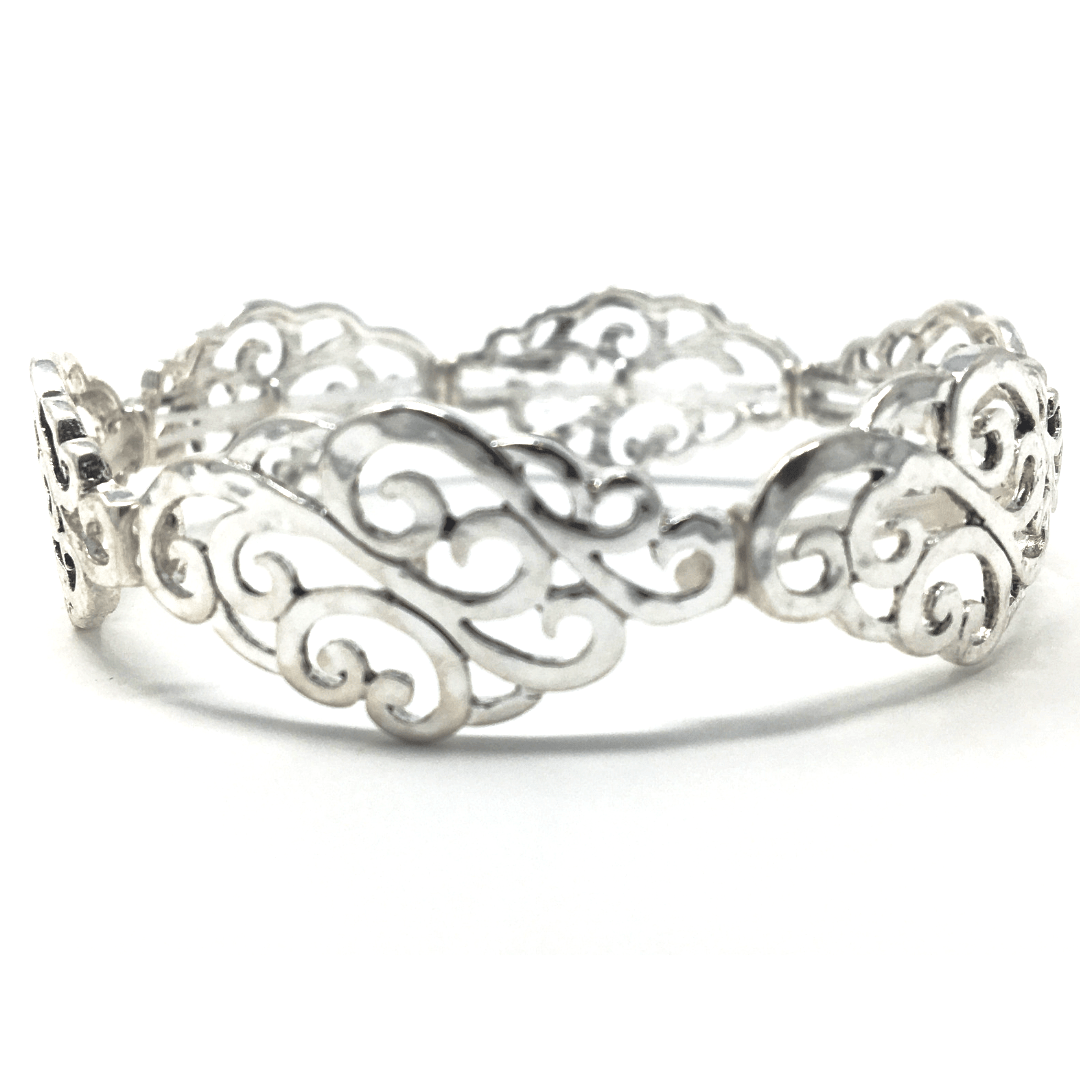 Antique Silver Filigree Stretch Bracelet - Fashion Accessories