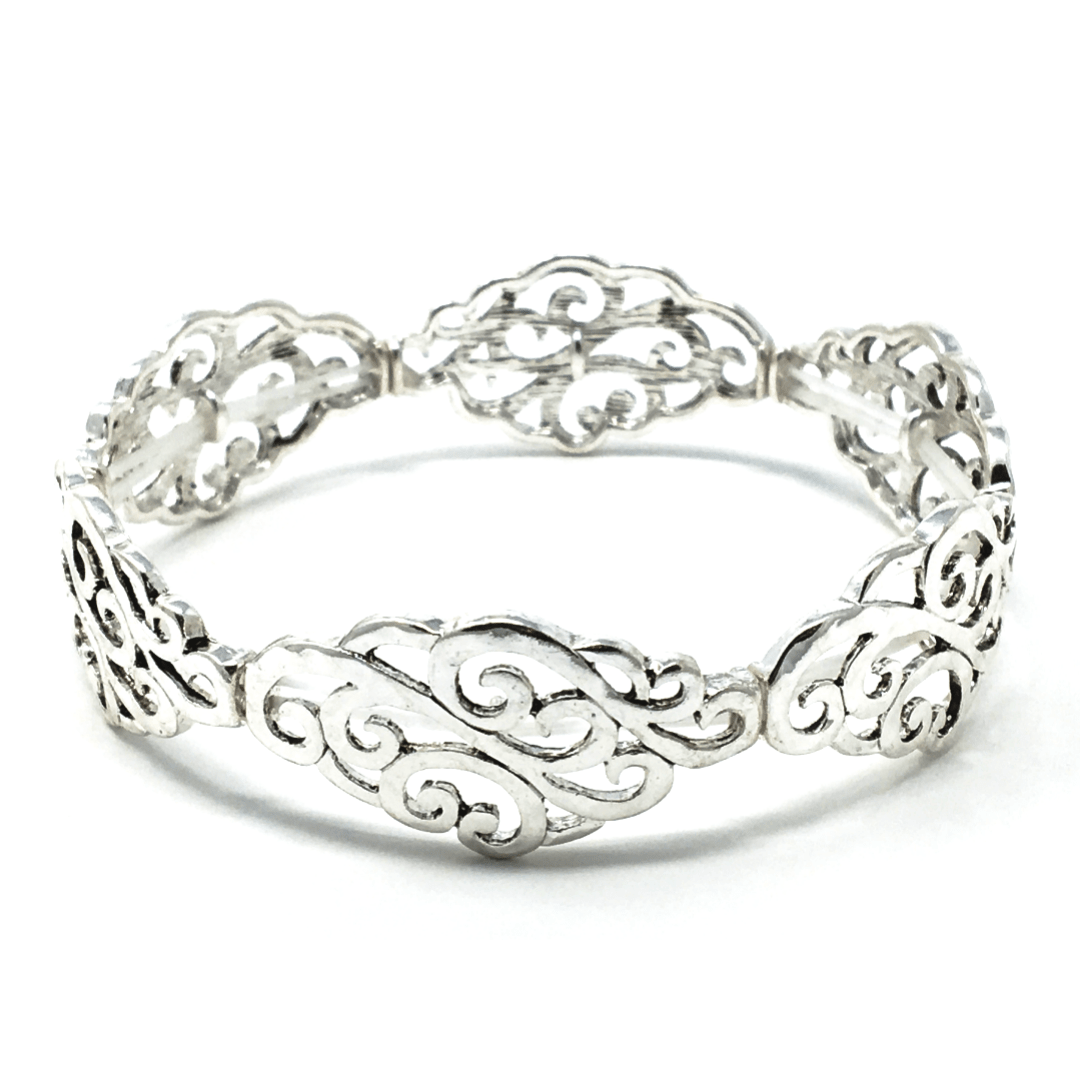 Antique Silver Filigree Stretch Bracelet - Fashion Bracelets