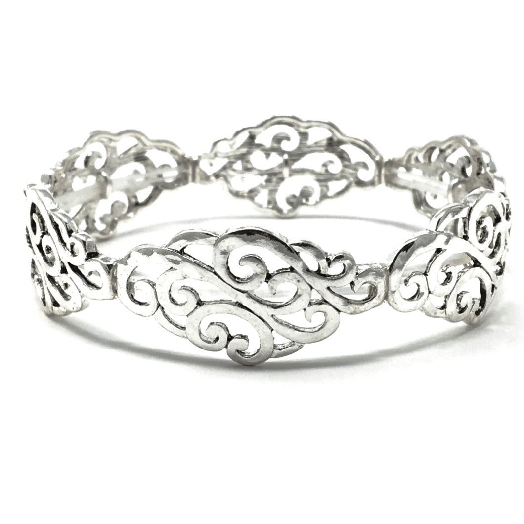 Antique Silver Filigree Stretch Bracelet - Bracelets For Women