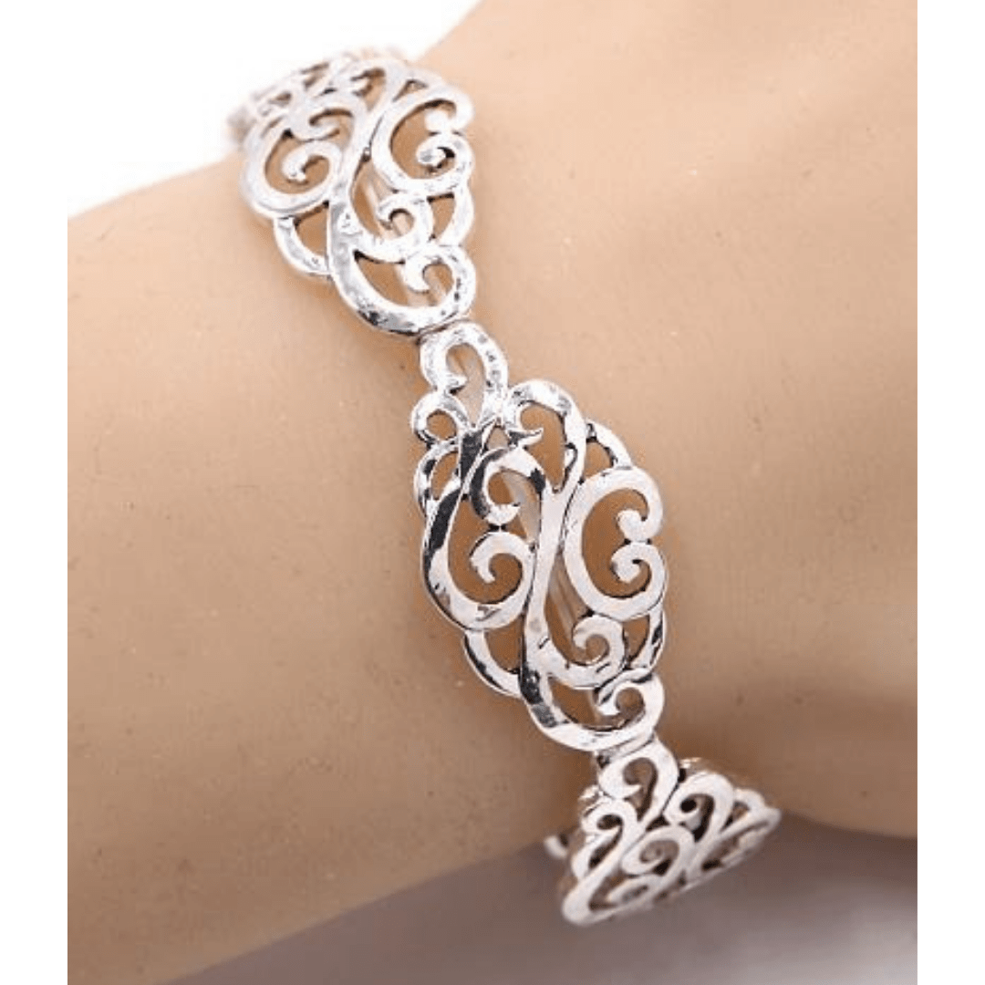 Antique Silver Filigree Stretch Bracelet - Womens Bracelets