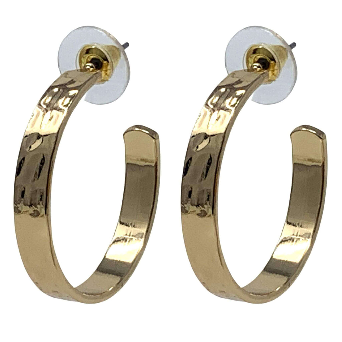 Flat Hammered Gold Hoop Earrings