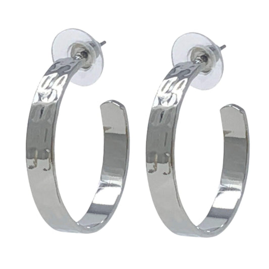 Flat Hammered Silver Hoop Earrings