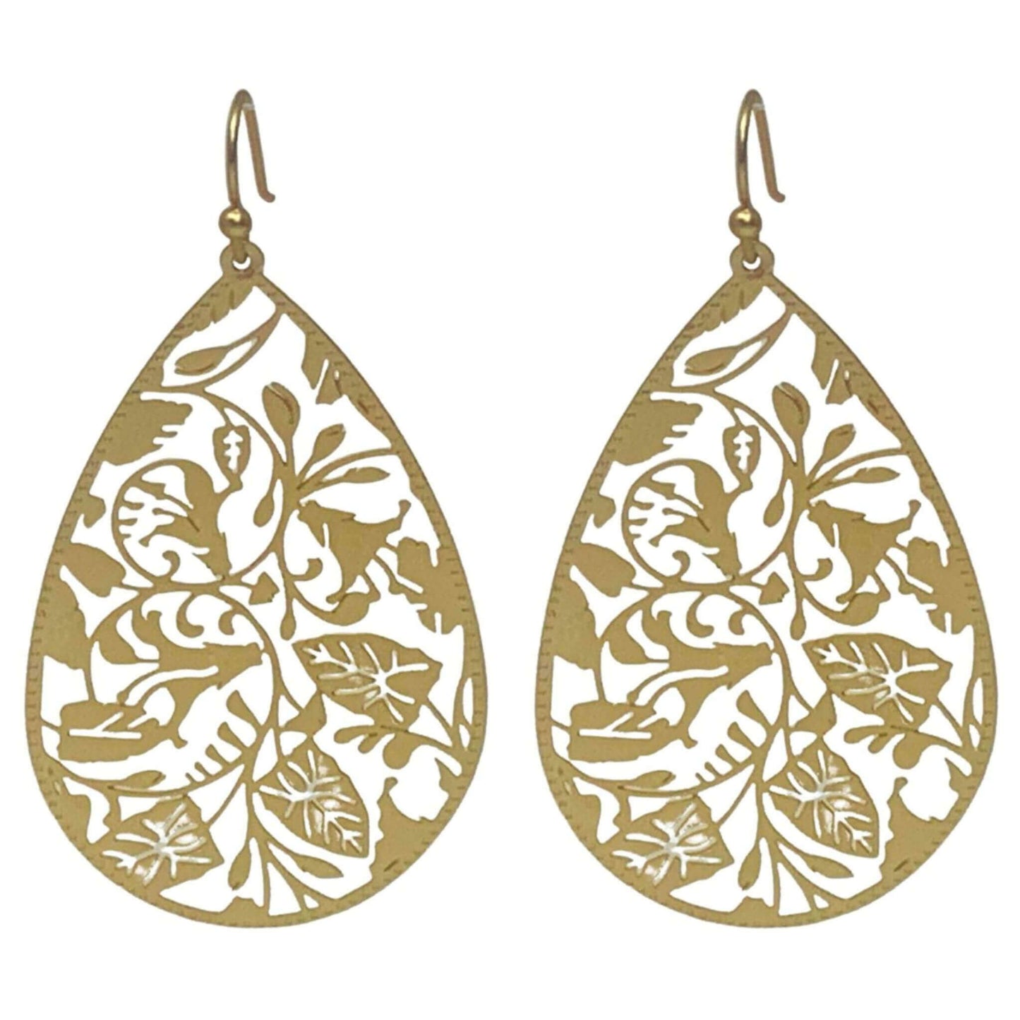 Floral Leaf Teardrop Earrings in Matte Gold