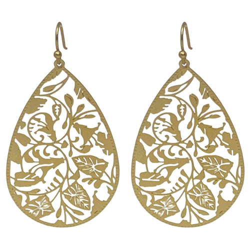 Floral Leaf Teardrop Earrings in Matte Gold