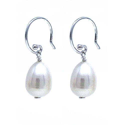 White Freshwater Cultured Pearl Drop Earrings Sterling Silver