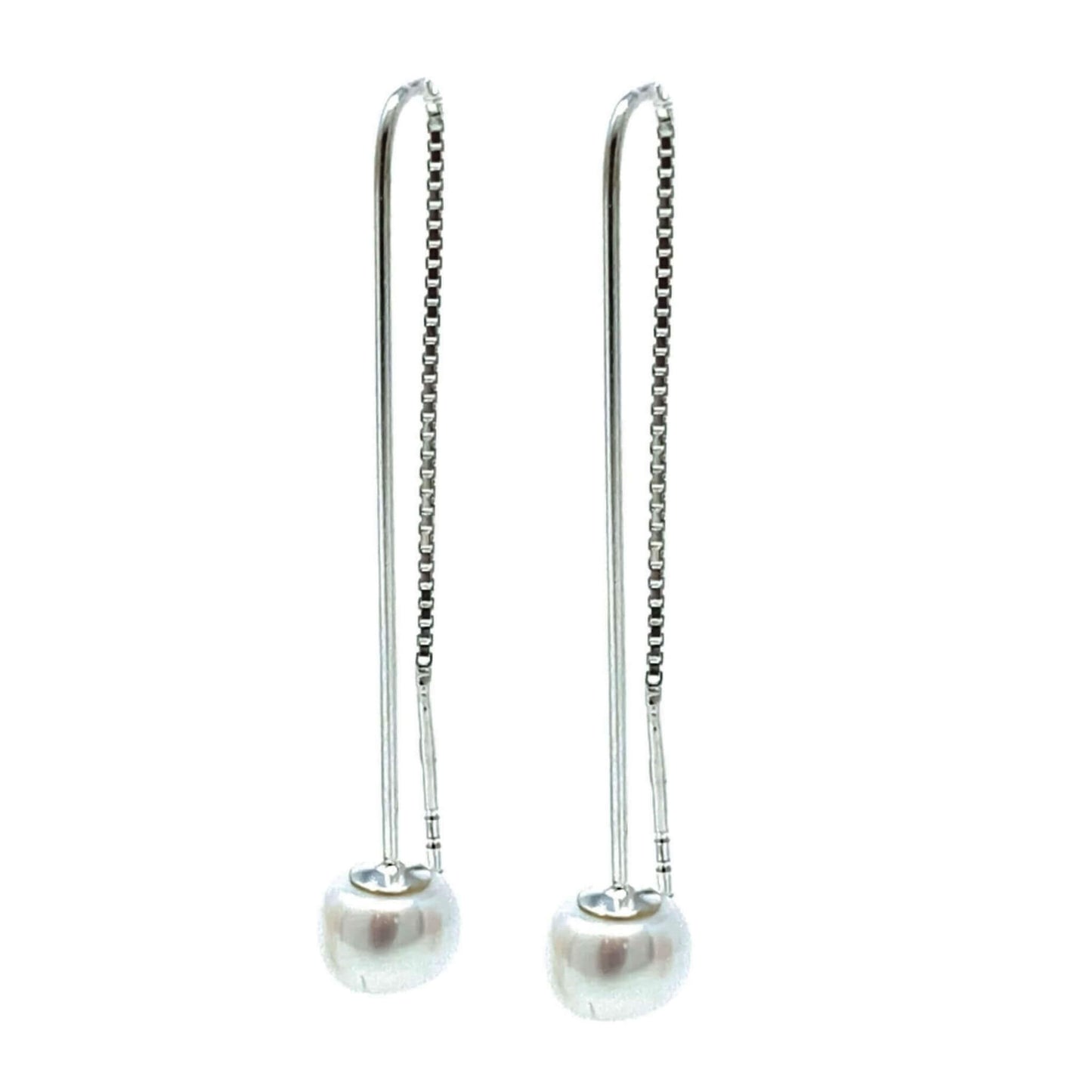 Freshwater Pearl Sterling Silver Threader Earrings - Pearl Earrings