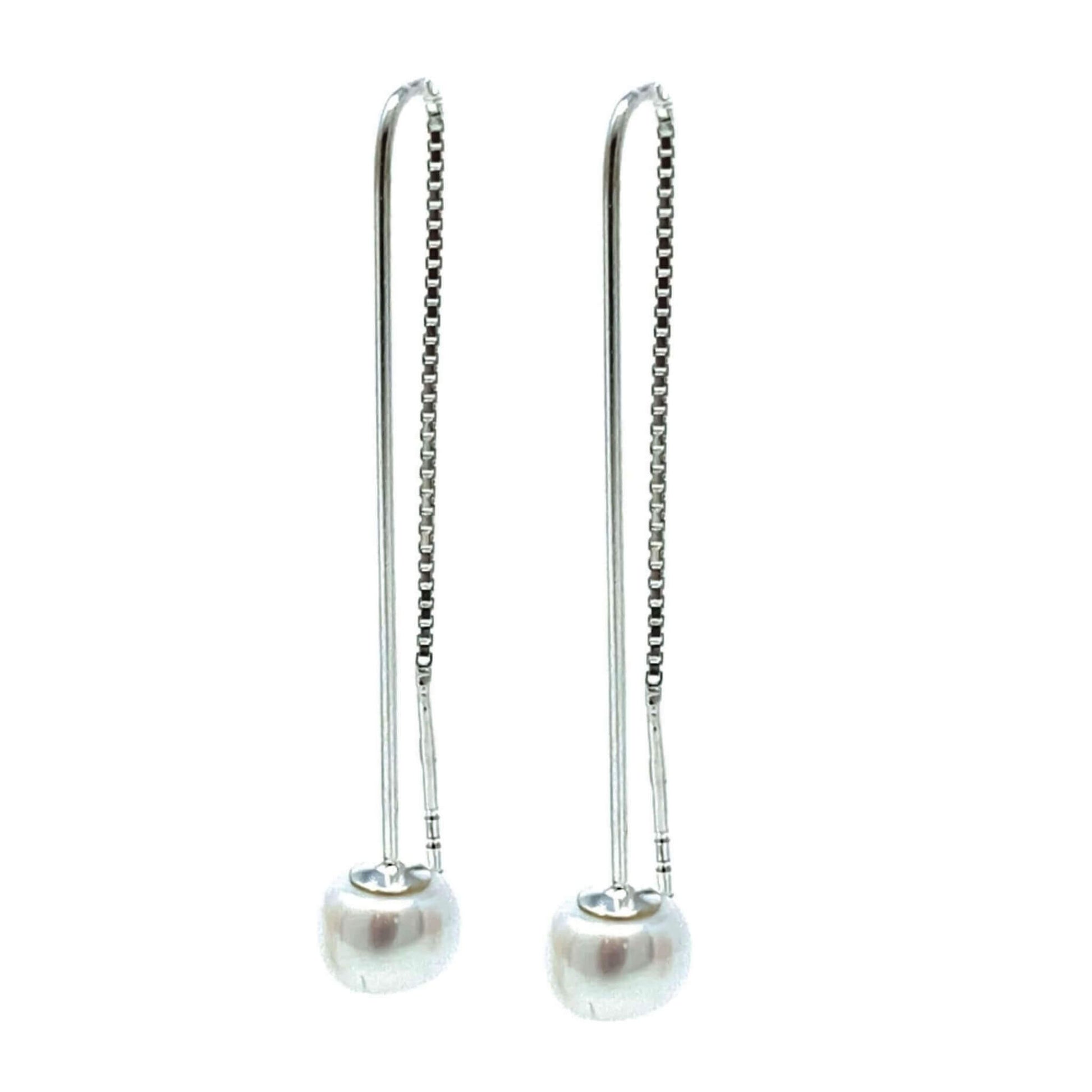 Freshwater Pearl Sterling Silver Threader Earrings - Pearl Earrings