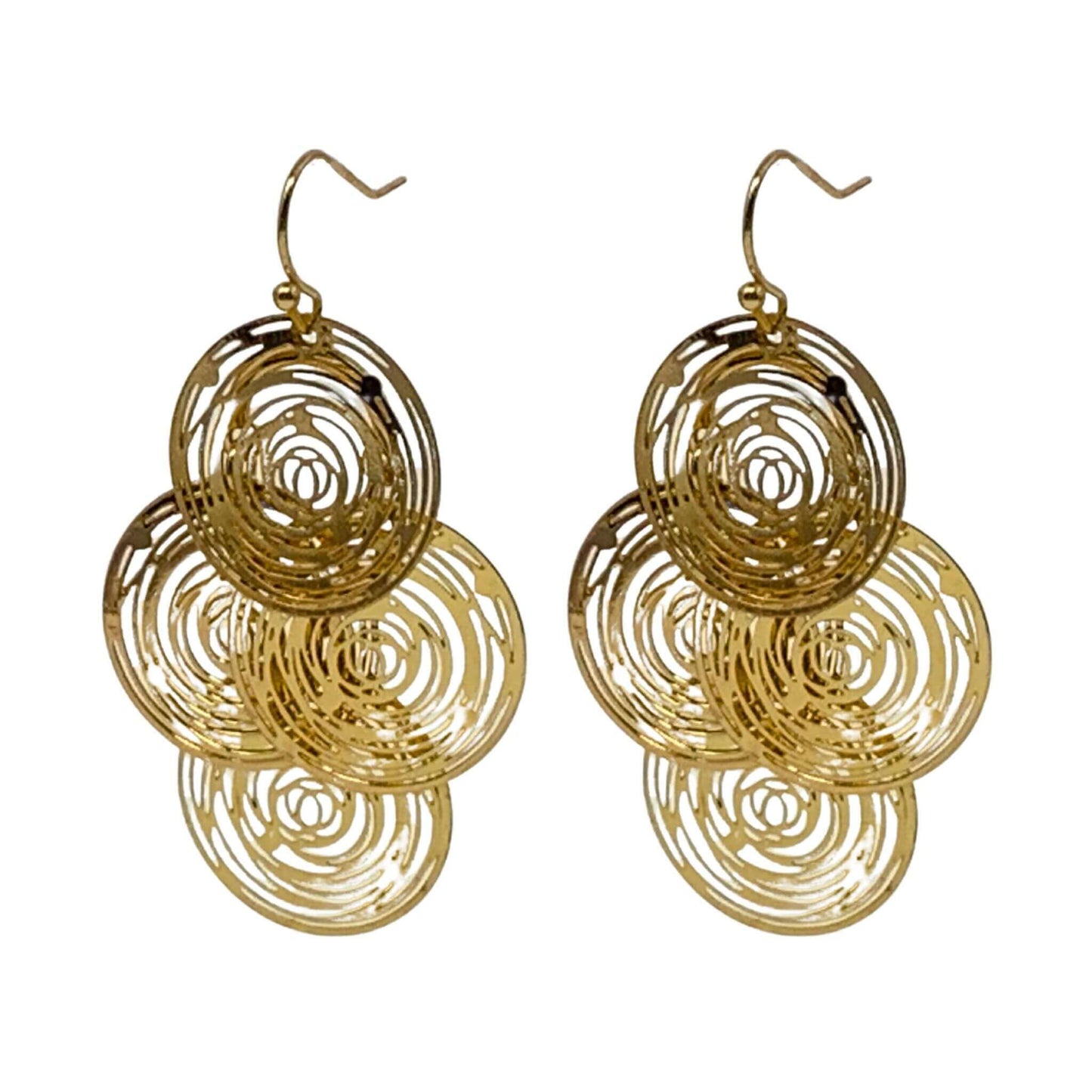 Gold Chandelier Wire Circle Disc Earrings - Women's Statement Jewelry