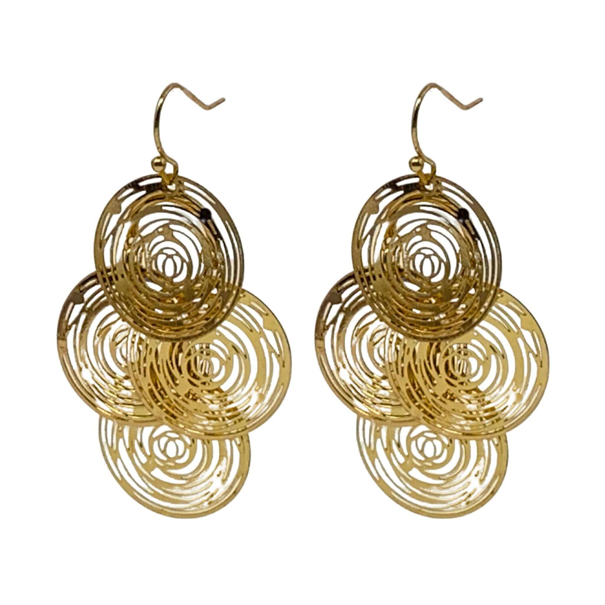Gold Chandelier Wire Circle Disc Earrings - Women's Statement Jewelry