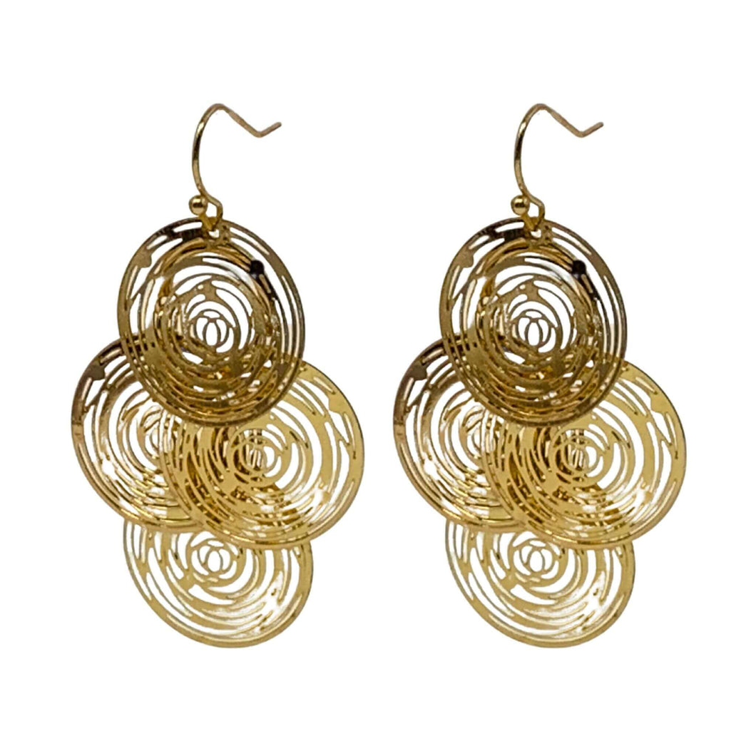Gold Chandelier Wire Circle Disc Earrings - Women's Statement Jewelry