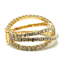 Gold Criss Cross Streatch Ring With Clear Rhinestones
