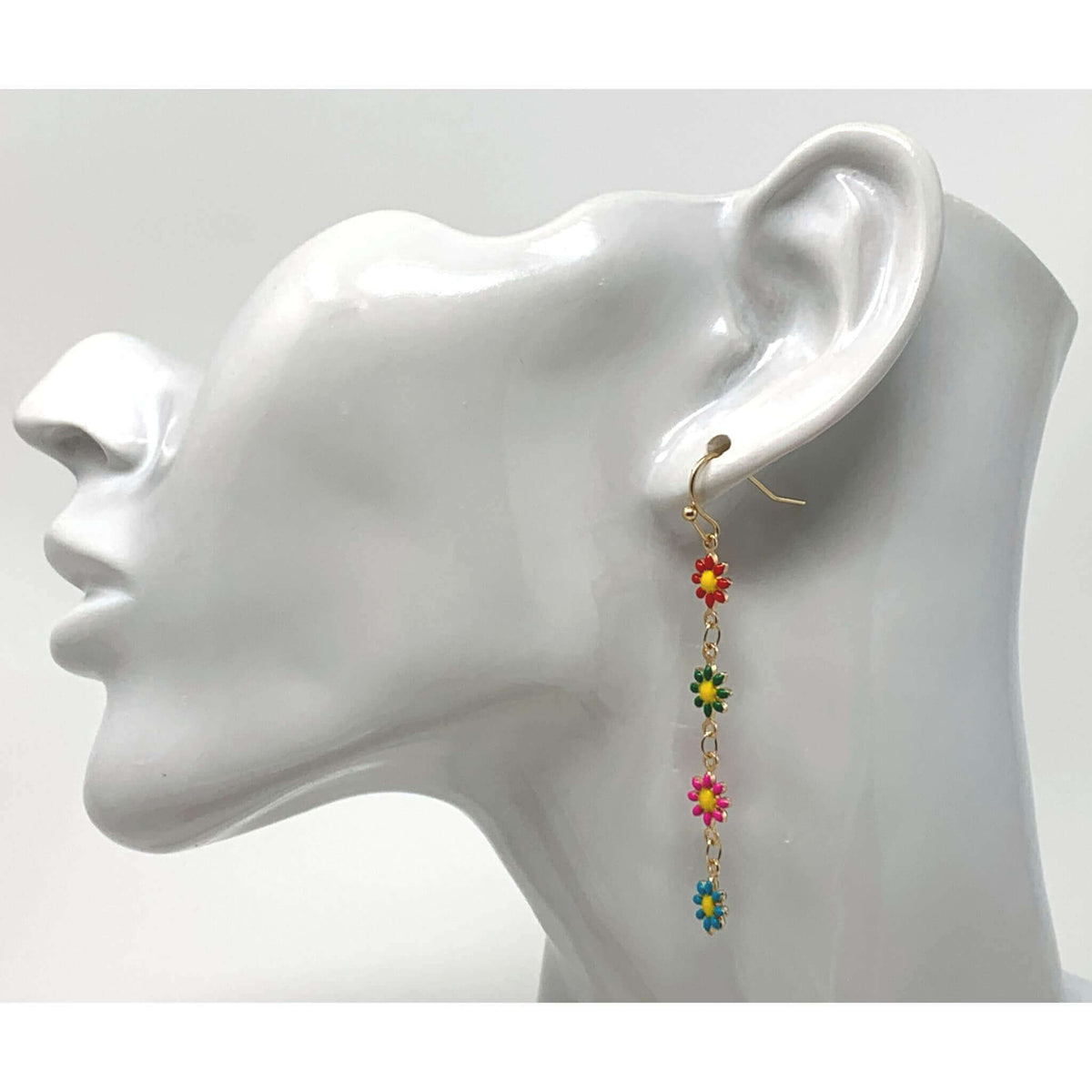 Gold Dangle Daisy Flower Earrings
