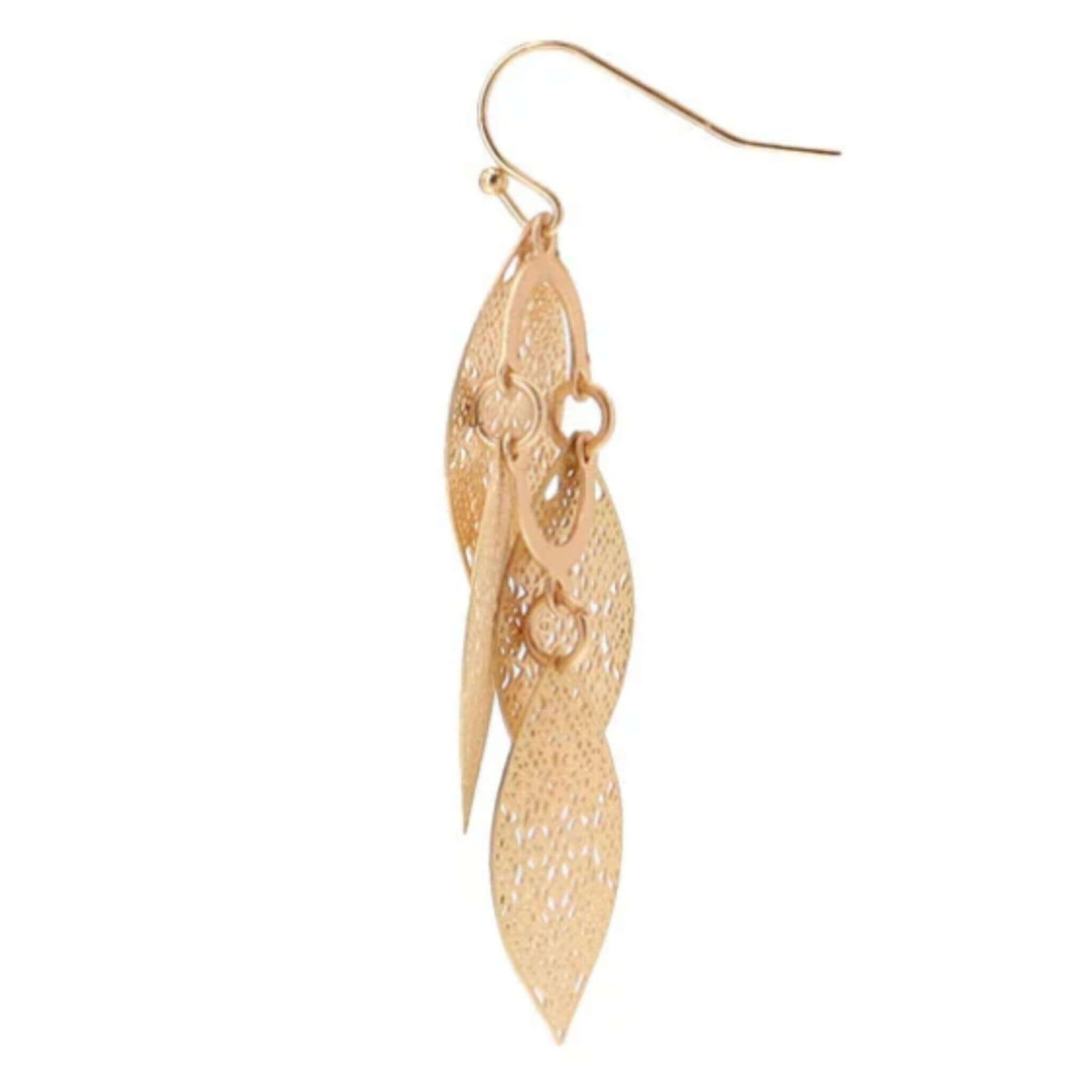 Gold Filigree Multi Layer Chandelier Leaf Earrings