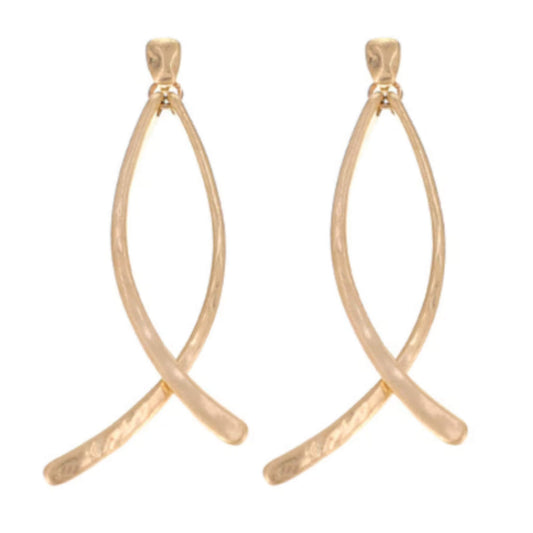Worn Gold Hammered Double Curved Bar Earrings