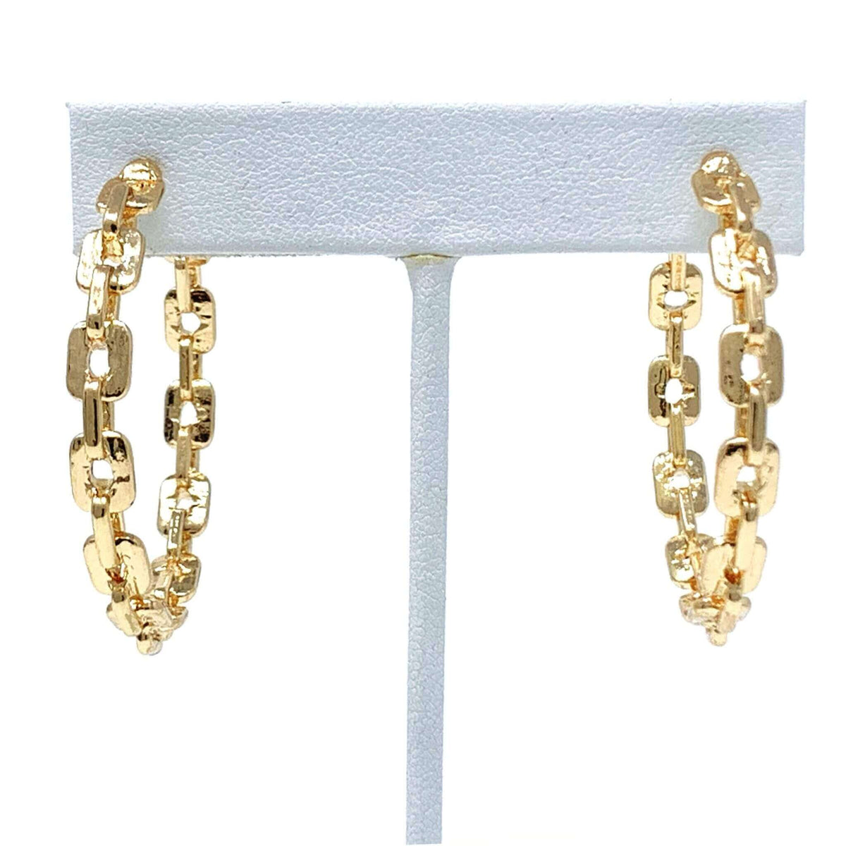 Gold Chain Link Hoop Stud Earrings