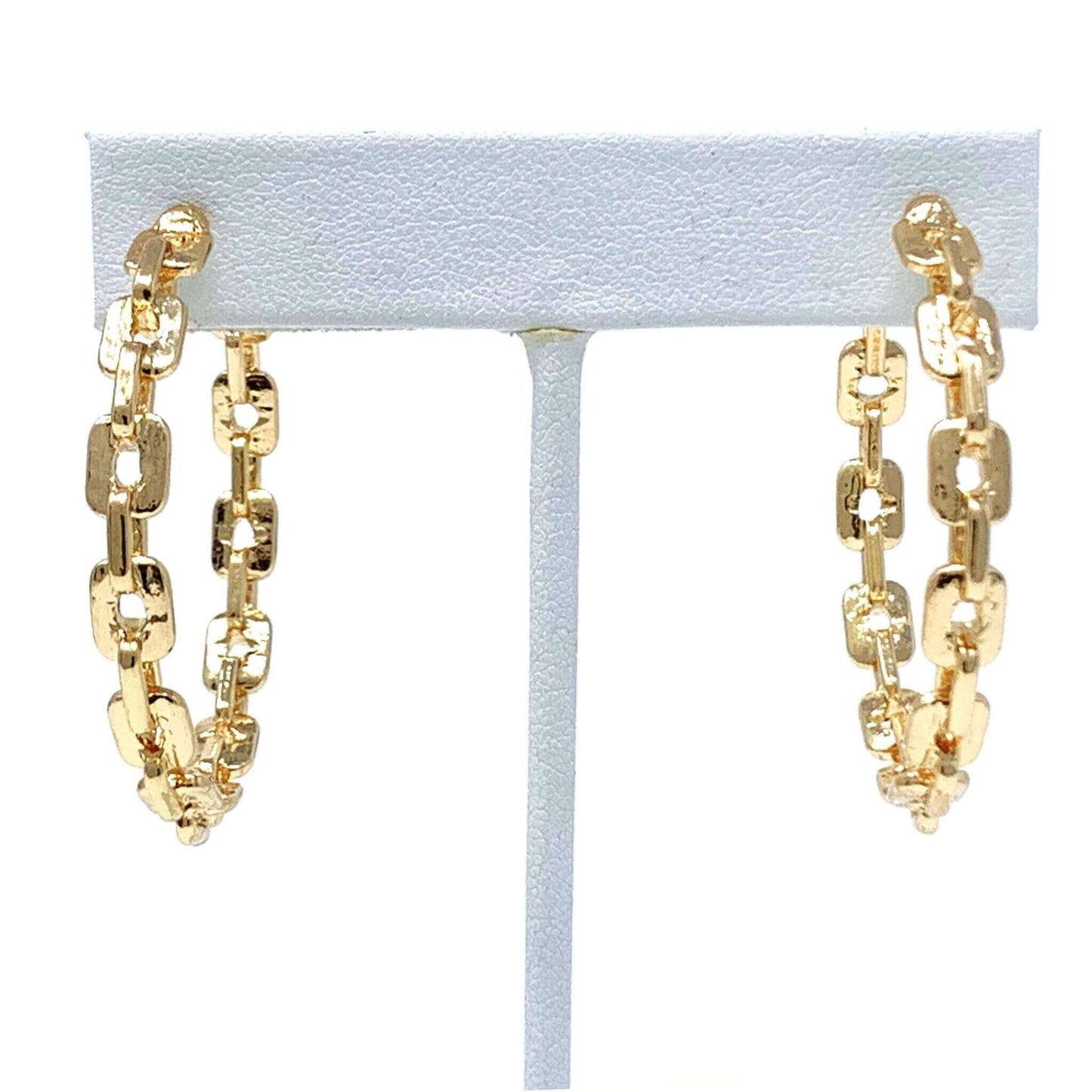 Gold Chain Link Hoop Stud Earrings