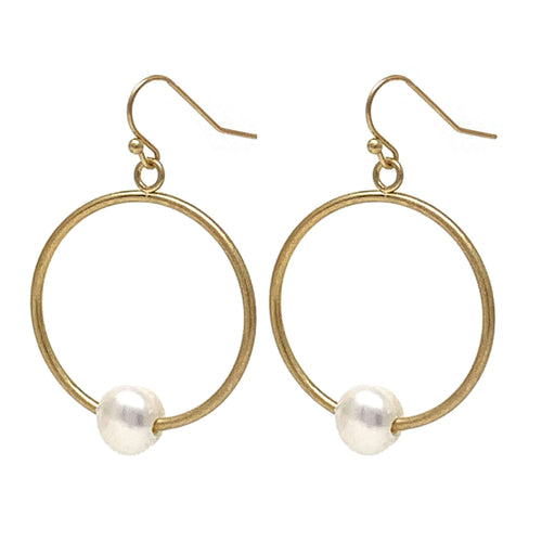 Matte Gold Hoop Freshwater Pearl Earrings