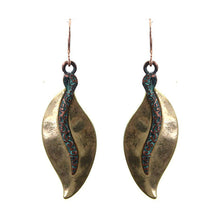 Gold Leaf Earrings With Patina Filigree Design
